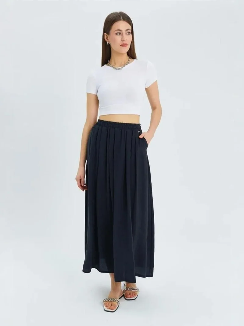 Mixray Black Mixray High-Waisted Long Skirt with Pockets for Women | Best Price UAE